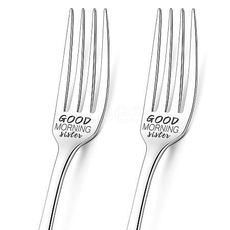 Globleland Word Pattern 304 Stainless Steel Fork AJEW-GL0001-17I-1