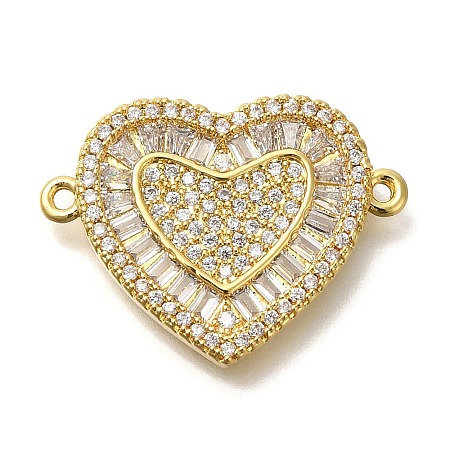 Rack Plating Brass Micro Pave Clear Cubic Zirconia Heart Links Connector Charm KK-P287-52G-03-1