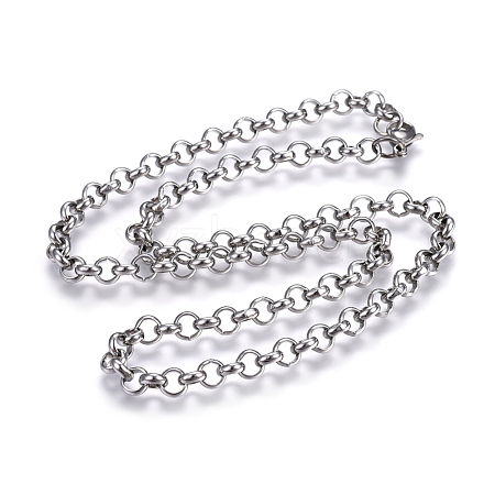 Non-Tarnish 304 Stainless Steel Rolo Chain Necklaces NJEW-F242-12P-D-1