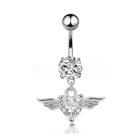 Piercing Jewelry Stainless Steel Micro Pave Cubic Zirconia Split Navel Ring Belly Rings WG4019F-01-1