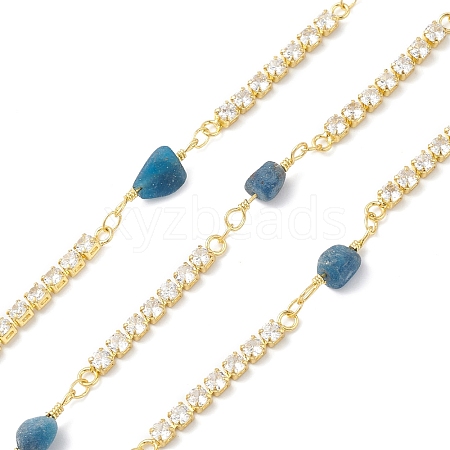 Brass Cubic Zirconia Link Chains with Natural Lapis Lazuli Beads CHS-P016-37G-02-1