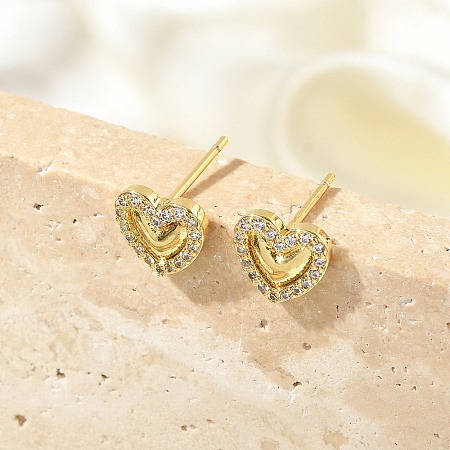 Brass Micro Pave Clear Cubic Zirconia Stud Earrings EJEW-R016-26G-05-1