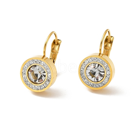 Crystal Rhinestone Flat Round Leverback Earrings EJEW-P203-01G-1