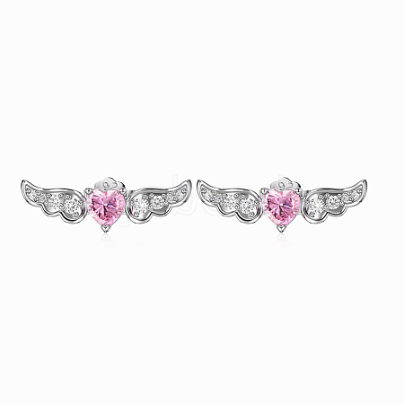 Anti-Tarnish Wing Rhodium Plated 925 Sterling Silver Micro Pave Cubic Zirconia Stud Earrings for Women EJEW-Q804-01P-1