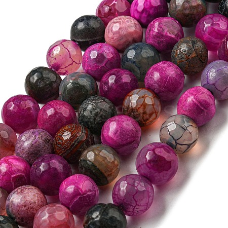 Faceted Natural Dragon Veins Agate Beads Strands G-F447-12mm-I05-1