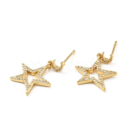 Clear Cubic Zirconia Moon and Star Dangle Stud Earrings KK-D080-20G-1