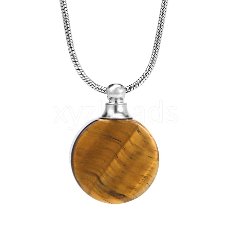 Natural Tiger Eye Flat Round Perfume Bottle Pendant Necklaces PW-WGD45C6-08-1