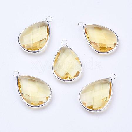 Silver Color Plated Brass Glass Teardrop Pendants GLAA-M006-A-18S-1