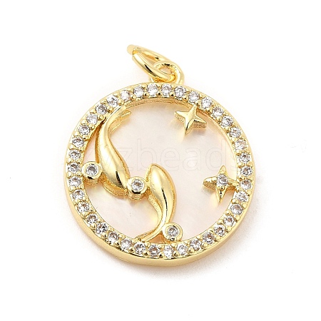 Brass Clear Cubic Zirconia with Shell Pendants KK-G450-02G-02-1