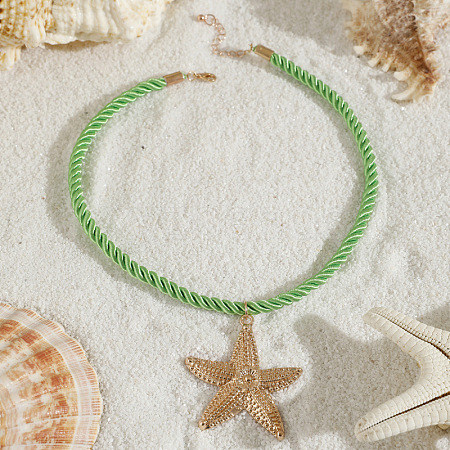 Ocean Alloy Starfish Pendant Twisted Cotton Cord Necklaces FS-WG595AC-08-1