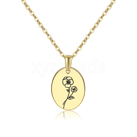 304 Stainless Steel Birth Month Flower Pendant Necklace HUDU-PW0001-034B-1