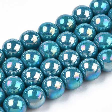 Electroplate Opaque Glass Beads Strands GLAA-T032-P8mm-AB13-1