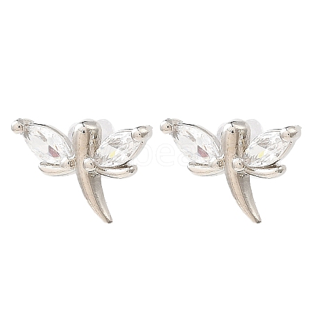 Dragonfly Platinum Brass Stud Earrings EJEW-L270-09P-01-1