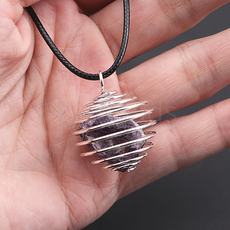 Natural Amethyst Cage Pendant Necklace FIND-PW0020-03G-1