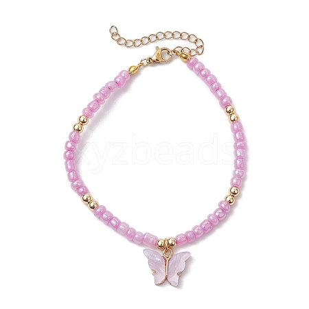 Butterfly Alloy Acrylic Charm Bracelets BJEW-JB10487-03-1