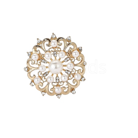 Alloy Crystal Rhinestone Flower Brooch with Imitation Pearls PW-WG51471-01-1