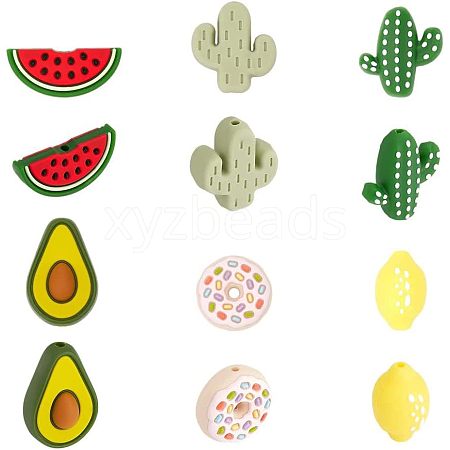 CHGCRAFT 12Pcs 6 Style Food Grade Eco-Friendly Silicone Beads SIL-CA0001-32-1