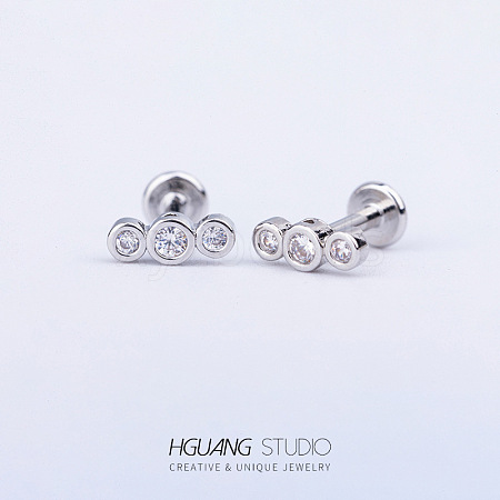 Titanium Steel Micro Pave Clear Cubic Zirconia Cartilage Earrings for Women Men WG126FA-07-1