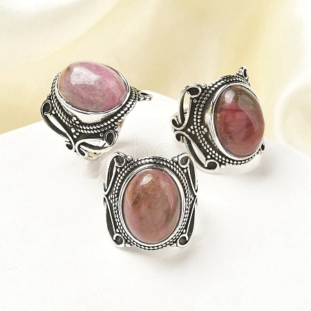 Natural Rhodonite Adjustable Rings RJEW-I108-02AS-13-1