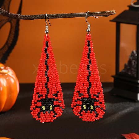 Spider Pattern Glass Bead Tassel Dangle Earrings for Women WK9689-1