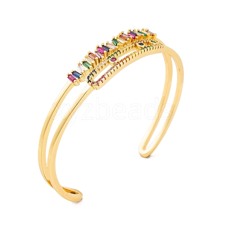 Brass Pave Colorful Cubic Zirconia 2-Strand Open Cuff Bangles for Women BJEW-S147-34G-B-1