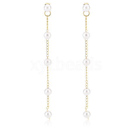 ANATTASOUL 1 Pairs ABS Plastic Imitation Pearl Beaded Tassel Dangle Stud Earrings EJEW-AN0001-52-1