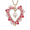 Glass Seed Beads & Shell Pearl Heart Pendant Necklaces NJEW-MZ00042-1