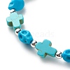 Synthetic Turquoise(Dyed) Cross & Skull Beaded Stretch Bracelet BJEW-JB08451-04-4