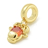 Rack Plating Brass Pave Orange Red Cubic Zirconia Cattle Head European Dangle Charms KK-Z067-47G-2