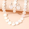 Natural Shell Flat Round Beaded Necklaces & Beaded Bracelets & Dangle Earrings Sets FS-WG8647B-01-4