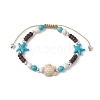 Starfish & Tortoise Synthetic Turquoise Braided Bead Bracelet BJEW-JB09967-01-1