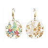 Transparent Epoxy Resin Flat Round with 3D Printed Flower Pattern Dangle Earrings EJEW-JE04580-4