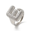 Letter Brass Micro Pave Clear Cubic Zirconia Open Cuff Ring for Women RJEW-N046-03E-P-1