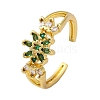 Rack Plating Brass Micro Pave Cubic Zirconia Open Cuff Finger Rings for Women RJEW-M028-89G-4