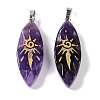 Natural Amethyst Gold Sun Pattern Pendants G-L524-14P-05-1