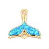 Brass & Synthetic Opal Whale Tail Connector Charms KK-I723-46G-1