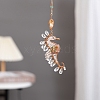 Wire Wrapped Glass Beads & Metal Sea Horse Hanging Ornaments PW-WG0697F-01-5