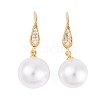 Rack Plating Brass Cubic Zirconia ABS Pearl Earring Hooks EJEW-S219-16G-02-1