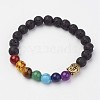 Lava Rock Beaded and Gemstone Beaded Stretch Bracelets BJEW-P065-C-08B-1