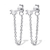 Anti-Tarnish Rhodium Plated Platinum 925 Sterling Silver Chains Front Back Stud Earrings PA4661-8-1