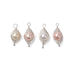 Copper Wire Wrapped Shell Pearl Pendants PALLOY-JF03115-01-1