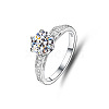 Rhodium Plated 925 Sterling Silver Micro Pave Moissanite Finger Rings WG38657-05-2