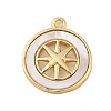 Brass Pave Natural Shell Flat Round with Star Charms KK-P289-06G-1