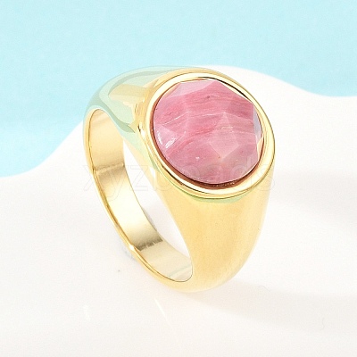 304 Stainless Steel Natural Rhodochrosite Finger Rings RJEW-F203-02G-02-1