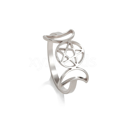 Moon Phase 304 Stainless Steel Finger Rings FS-WGB8857-02-1