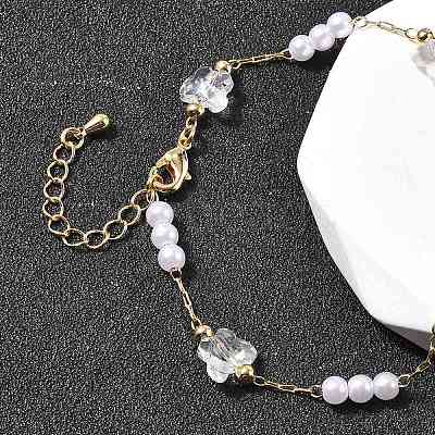 Brass & Glass Link Chain Bracelets for Women BJEW-F517-02G-01-1