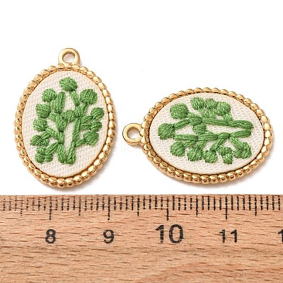 304 Stainless Steel & Cloth Embroidered Pendants FB-CBAFBAF-09G-01-1
