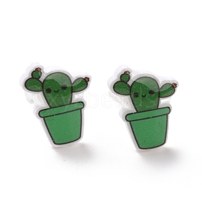 Acrylic Cute Plants Stud Earrings with Plastic Pins for Women EJEW-F293-01B-1
