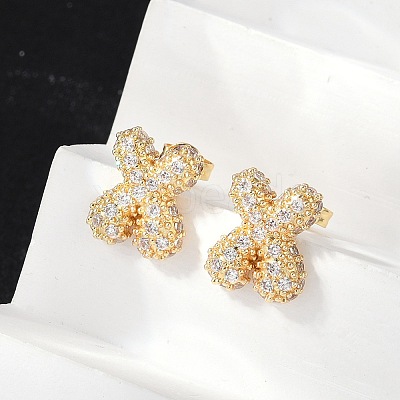 Brass Micro Pave Cubic Zirconia Stud Earrings EJEW-Z091-04G-X-1
