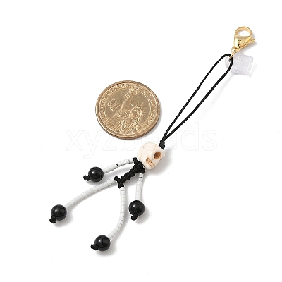 Halloween Theme Skeleton Glass Seed & Natural Black Onyx & Synthetic Turquoise Beaded Pendant Decorations HJEW-MZ00284-06-1